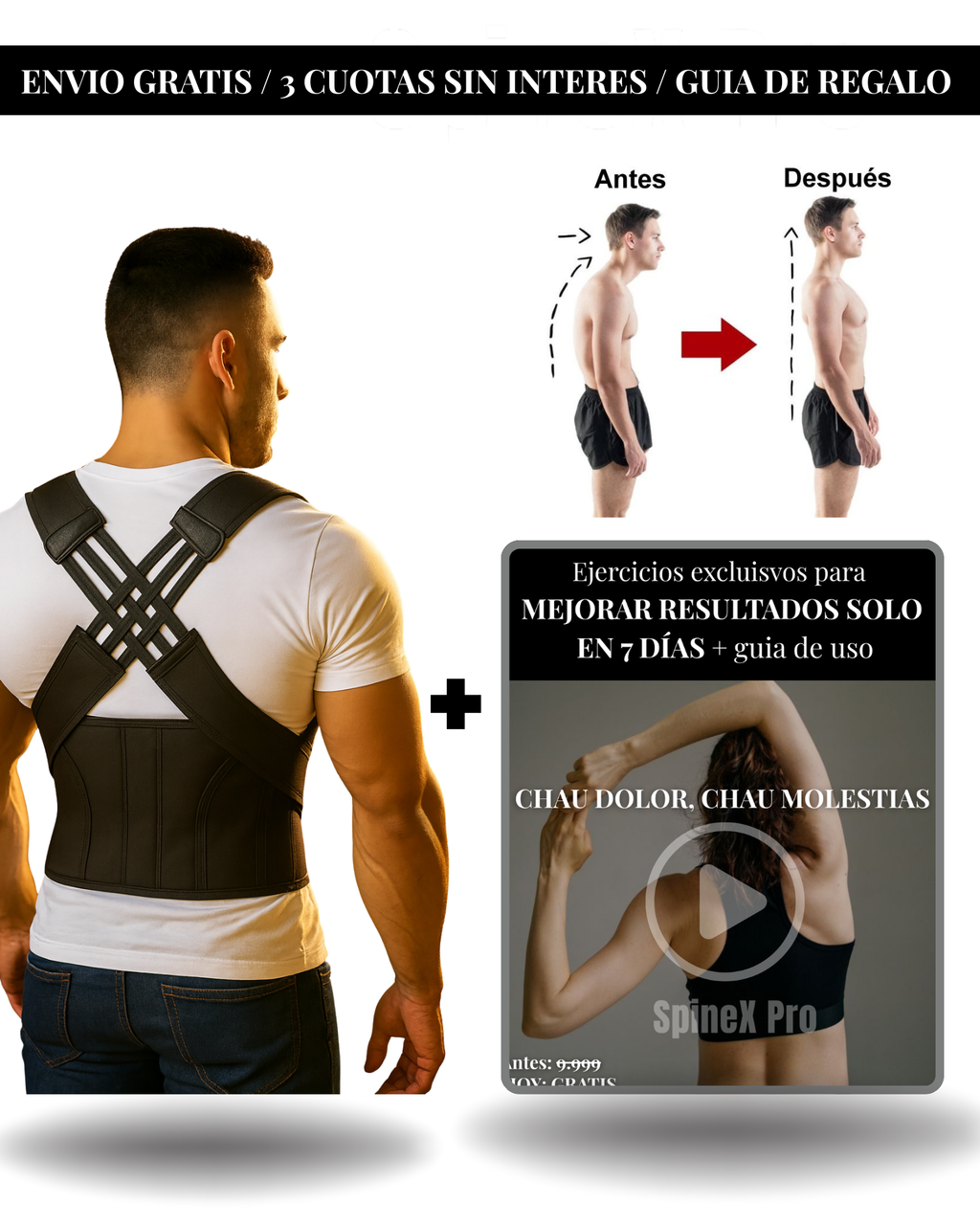 SpineX Pro – Corrector de Postura Premium + guía